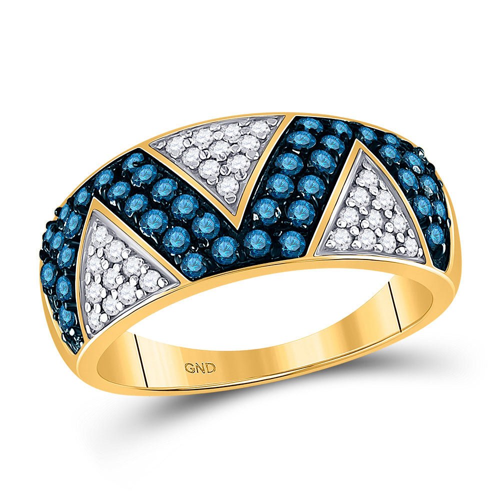 Diamond Band | 10kt Yellow Gold Womens Round Blue Color Enhanced Diamond Fashion Ring 7/8 Cttw | Splendid Jewellery GND