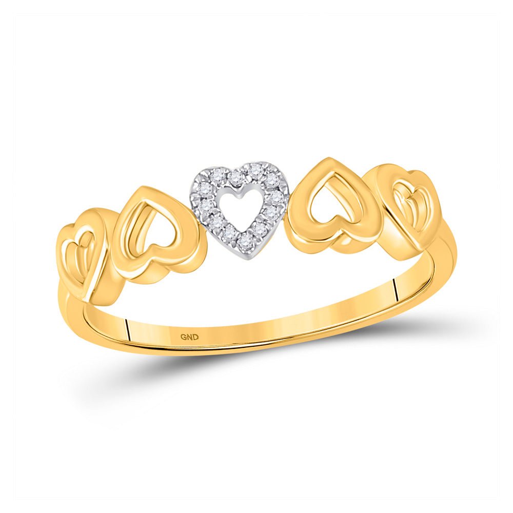 Diamond Band | 10kt Yellow Gold Womens Round Diamond Alternating Heart Band Ring .03 Cttw | Splendid Jewellery GND