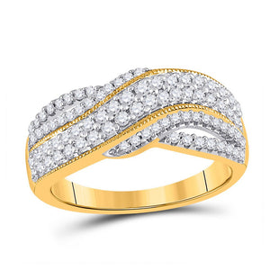 Diamond Band | 10kt Yellow Gold Womens Round Diamond Crossover Band Ring 1/2 Cttw | Splendid Jewellery GND