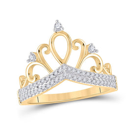 Regal Radiance: 10kt Yellow Gold Women's Diamond Crown Tiara Fashion Ring product  Top View from Splendid Jewellery