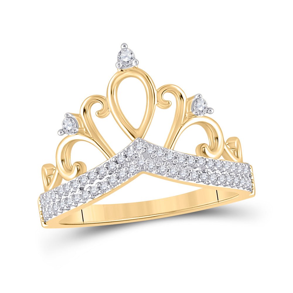 Diamond Band | 10kt Yellow Gold Womens Round Diamond Crown Tiara Fashion Ring 1/5 Cttw | Splendid Jewellery GND