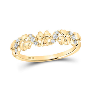 Diamond Band | 10kt Yellow Gold Womens Round Diamond Flower Band Ring 1/8 Cttw | Splendid Jewellery GND