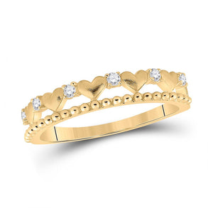 Diamond Band | 10kt Yellow Gold Womens Round Diamond Heart Band Ring 1/10 Cttw | Splendid Jewellery GND