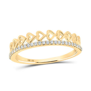 Diamond Band | 10kt Yellow Gold Womens Round Diamond Heart Band Ring 1/6 Cttw | Splendid Jewellery GND