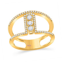 Load image into Gallery viewer, Radiant Reflections | 10kt Yellow Gold Women&#39;s Round Diamond Negative Space 3-stone Ring 3/8 Cttw | Splendid Jewellery product  Top View from Splendid Jewellery