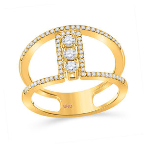 Diamond Band | 10kt Yellow Gold Womens Round Diamond Negative Space 3-stone Ring 3/8 Cttw | Splendid Jewellery GND