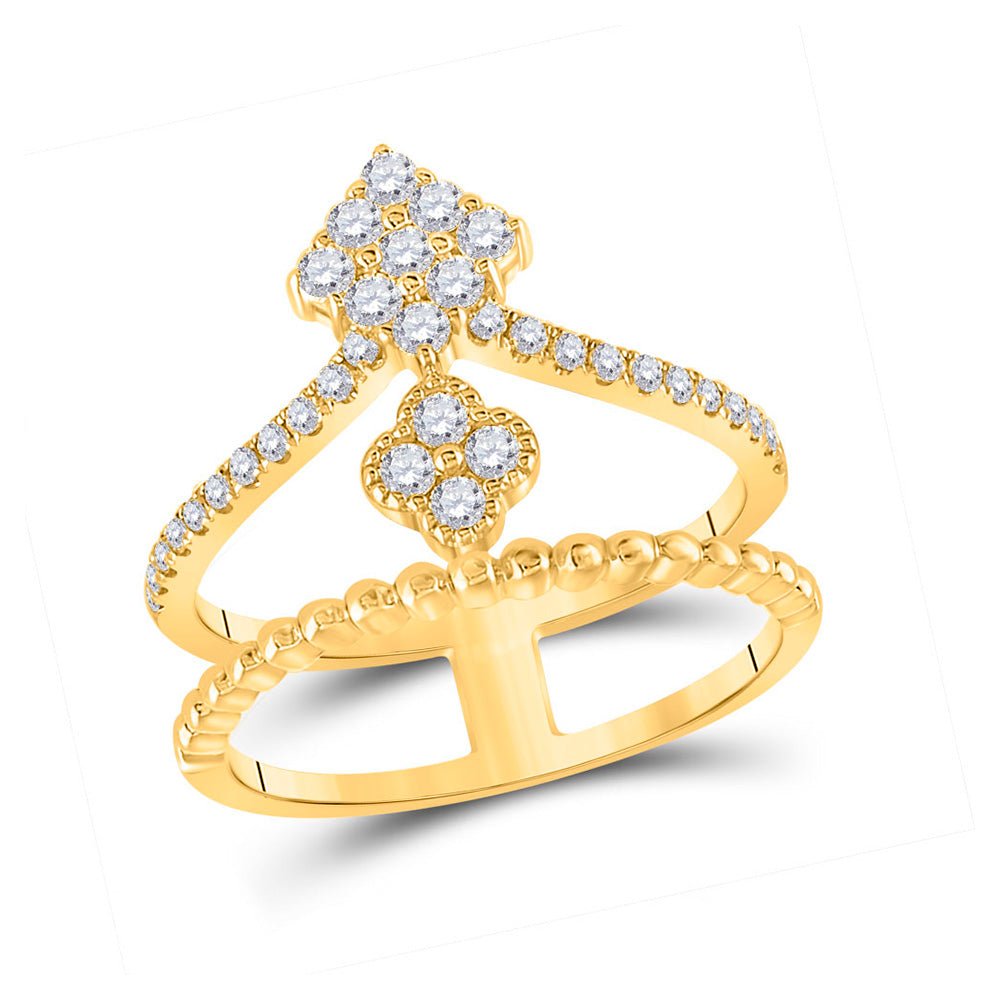 Diamond Band | 10kt Yellow Gold Womens Round Diamond Offset Square Fashion Ring 1/2 Cttw | Splendid Jewellery GND