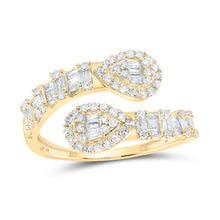 Load image into Gallery viewer, Captivating Brilliance: 10kt Yellow Gold Womens Round Diamond Pear Cuff Band Ring 5/8 Cttw product  Top View from Splendid Jewellery
