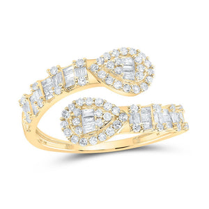 Diamond Band | 10kt Yellow Gold Womens Round Diamond Pear Cuff Band Ring 5/8 Cttw | Splendid Jewellery GND