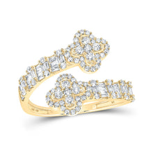 Load image into Gallery viewer, Radiant Elegance: 10kt Yellow Gold Womens Round Diamond Quatrefoil Cuff Band Ring 3/4 Cttw product  Top View from Splendid Jewellery