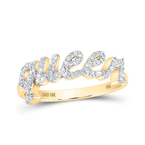 Diamond Band | 10kt Yellow Gold Womens Round Diamond QUEEN Band Ring 1/5 Cttw | Splendid Jewellery GND