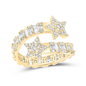 Diamond Band | 10kt Yellow Gold Womens Round Diamond Star Cuff Band Ring 1 Cttw | Splendid Jewellery GND