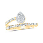 Teardrop Brilliance: 10kt Yellow Gold Womens Round Diamond Band Ring - Top View
