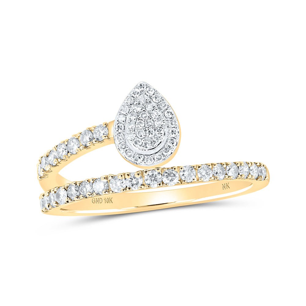 Diamond Band | 10kt Yellow Gold Womens Round Diamond Teardrop Band Ring 3/8 Cttw | Splendid Jewellery GND