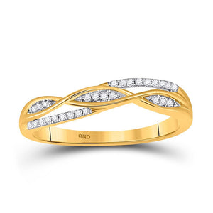 Diamond Band | 10kt Yellow Gold Womens Round Diamond Twist Band Ring 1/12 Cttw | Splendid Jewellery GND