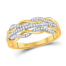 Load image into Gallery viewer, Radiant Twist: 10kt Yellow Gold Womens Round Diamond Band Ring 1/6 Cttw - Top View
