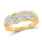 Radiant Twist: 10kt Yellow Gold Womens Round Diamond Band Ring 1/6 Cttw - Top View