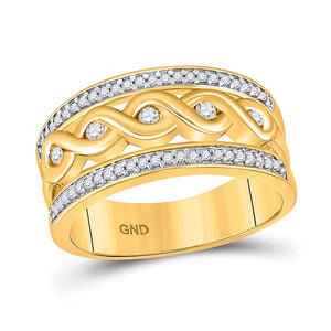 Diamond Band | 10kt Yellow Gold Womens Round Diamond Twist Scroll Band Ring 1/4 Cttw | Splendid Jewellery GND