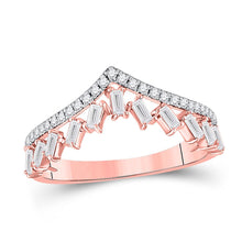 Load image into Gallery viewer, Rose Gold Baguette Diamond Chevron Band Ring: A Mesmerizing Statement Piece - Top View