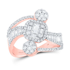 Radiant Rose Gold Baguette Diamond Cluster Ring - Top View