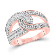 Load image into Gallery viewer, Radiant Rose Gold Baguette Diamond Intertwined Band Ring - Top View
