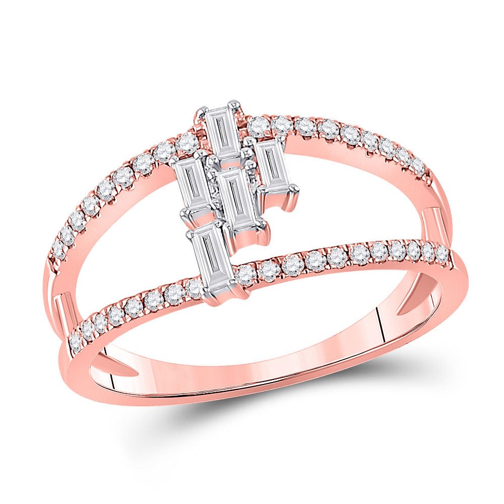 Diamond Band | 14kt Rose Gold Womens Baguette Diamond Modern Fashion Ring 1/3 Cttw | Splendid Jewellery GND