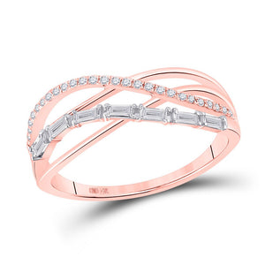 Diamond Band | 14kt Rose Gold Womens Baguette Round Diamond Crossover Band Ring 1/4 Cttw | Splendid Jewellery GND