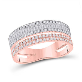 14kt Rose Gold Baguette and Round Diamond Parallel Band Ring - 3/4 Cttw - Top View