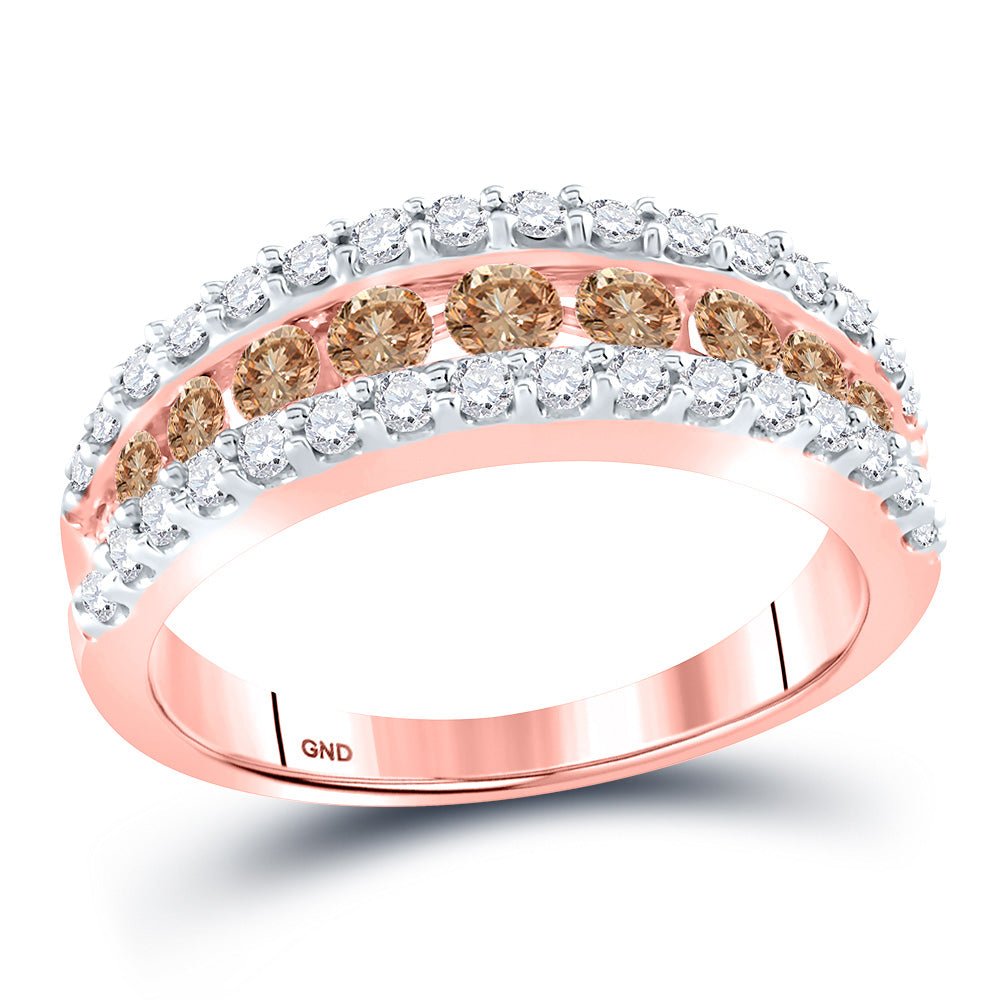 Diamond Band | 14kt Rose Gold Womens Round Brown Diamond Band Ring 1 Cttw | Splendid Jewellery GND