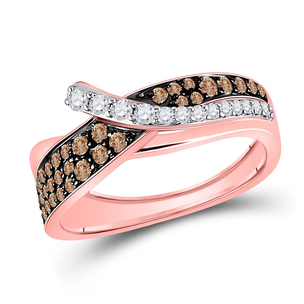 Diamond Band | 14kt Rose Gold Womens Round Brown Diamond Band Ring 1/2 Cttw | Splendid Jewellery GND