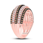14kt Rose Gold Women's Round Brown Diamond Stripe Band Ring 1 Cttw - Front View