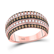 Load image into Gallery viewer, 14kt Rose Gold Women&#39;s Round Brown Diamond Stripe Band Ring 1 Cttw - Top View