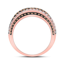 Load image into Gallery viewer, 14kt Rose Gold Women&#39;s Round Brown Diamond Stripe Band Ring 1 Cttw - Second Side View