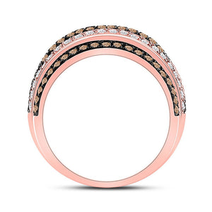Diamond Band | 14kt Rose Gold Womens Round Brown Diamond Stripe Band Ring 1 Cttw | Splendid Jewellery GND