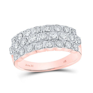 Diamond Band | 14kt Rose Gold Womens Round Diamond 3-Row Anniversary Ring 1 Cttw | Splendid Jewellery GND