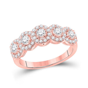 Diamond Band | 14kt Rose Gold Womens Round Diamond 5-Stone Anniversary Ring 1 Cttw | Splendid Jewellery GND