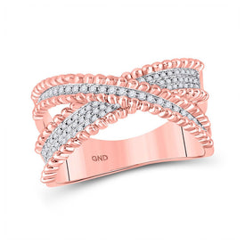 14kt Rose Gold Diamond Beaded Crossover Band Ring - A Captivating Masterpiece - Top View