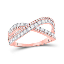 Load image into Gallery viewer, 14kt Rose Gold Diamond Crossover Band Ring: A Mesmerizing Blend of Elegance and Modernity - Top View