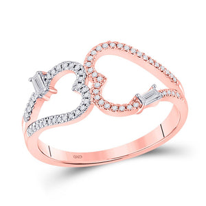 Diamond Band | 14kt Rose Gold Womens Round Diamond Double Heart Ring 1/5 Cttw | Splendid Jewellery GND