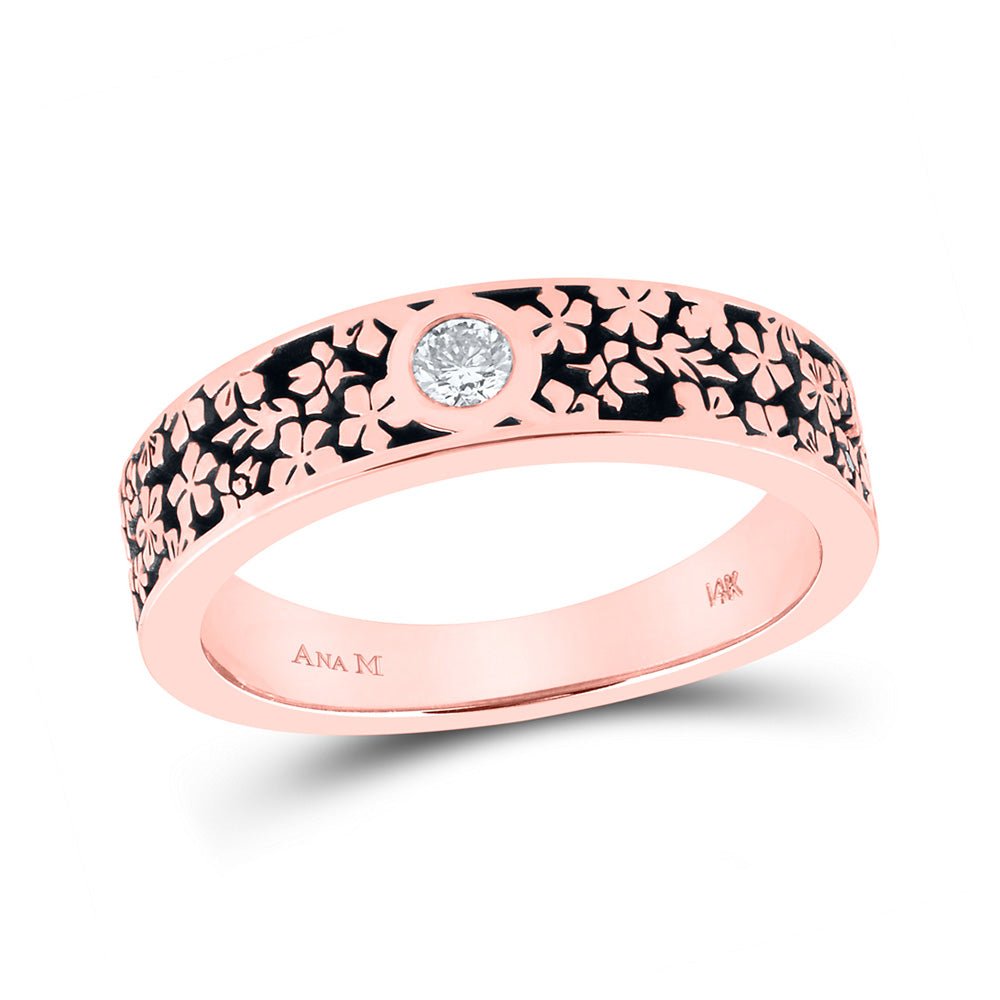 Diamond Band | 14kt Rose Gold Womens Round Diamond Floral Band Ring 1/12 Cttw | Splendid Jewellery GND