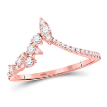 Load image into Gallery viewer, Radiant Rose Gold Diamond Marquise Dot Chevron Band Ring - Top View