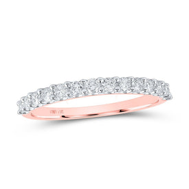 Radiant Rose: 14kt Rose Gold Womens Round Diamond Single Row Band Ring 1/2 Cttw - Top View