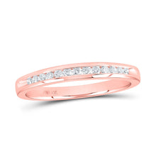 Load image into Gallery viewer, Radiant Rose Gold Diamond Elegance: 14kt Round Diamond Single Row Band Ring 1/6 Cttw - Top View