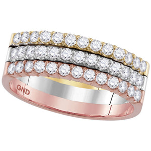 Diamond Band | 14kt Tri-Tone Gold Womens Round Diamond Triple Row Band Ring 3/4 Cttw | Splendid Jewellery GND