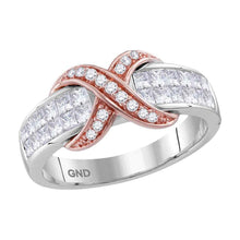 Load image into Gallery viewer, 14kt Two-tone Gold Princess Diamond Crossover Band Ring - A Dazzling Delight - Top View