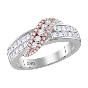 Diamond Band | 14kt Two-tone Gold Womens Princess Diamond Crossover Band Ring 1 Cttw | Splendid Jewellery GND