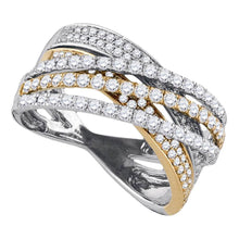 Load image into Gallery viewer, Radiant Elegance: 14kt Two-tone Gold Womens Diamond Crossover Band Ring 1-1/3 Cttw - Top View