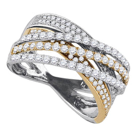 Radiant Elegance: 14kt Two-tone Gold Womens Diamond Crossover Band Ring 1-1/3 Cttw - Top View