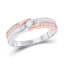 Load image into Gallery viewer, 14kt Two-tone Gold Women&#39;s Round Diamond Solitaire Band Ring 1/3 Cttw - Top View