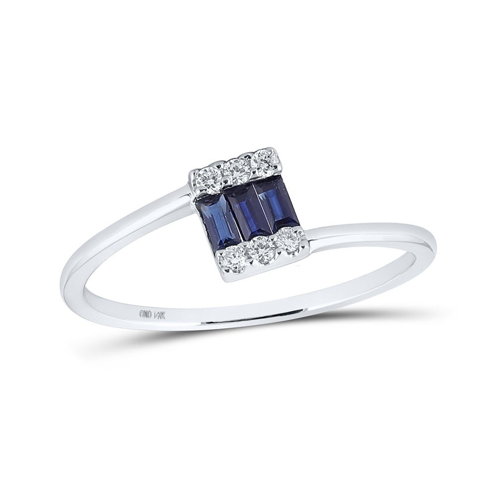 Diamond Band | 14kt White Gold Womens Baguette Blue Sapphire Fashion Ring 1/4 Cttw | Splendid Jewellery GND
